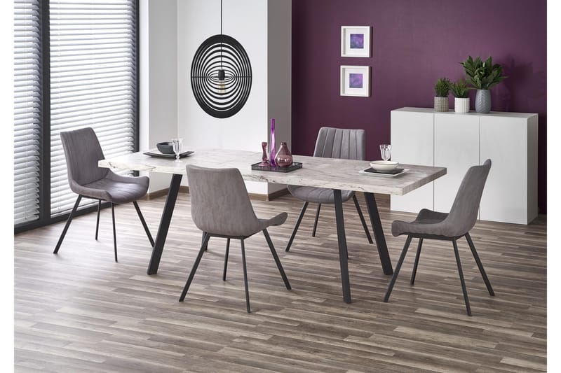 Molena Udvideligt Spisebord 160 cm - Marmor/Sort - Spisebord og køkkenbord
