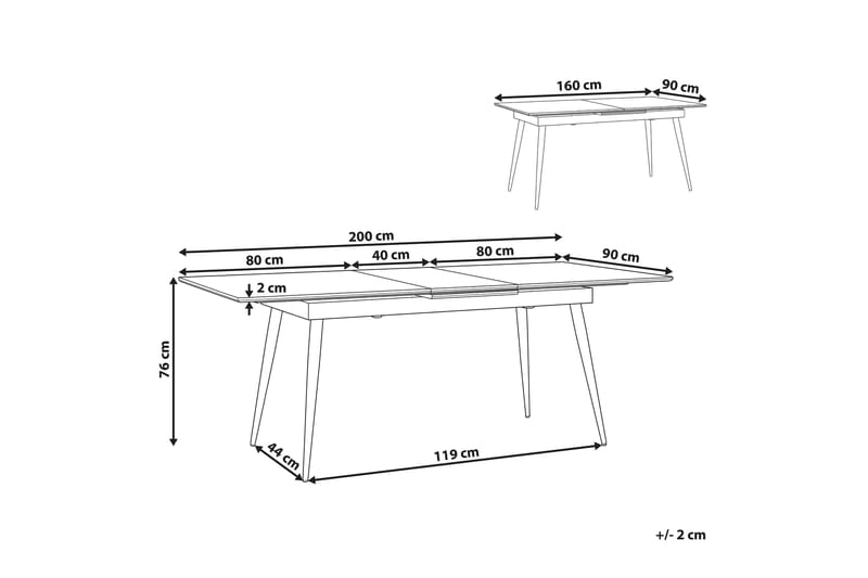 Mundon Spisebord 200 cm Sammenfoldeligt - Sort - Spisebord og køkkenbord - Semmenfoldeligt bord