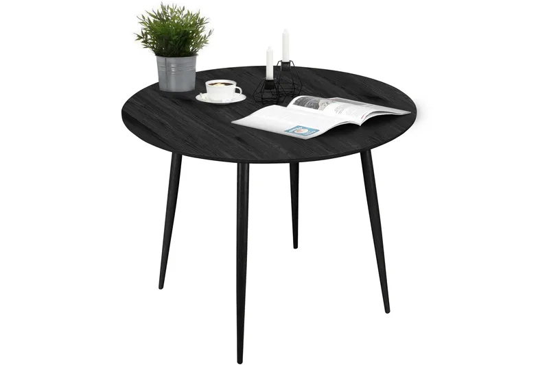 Oktoos Rundt Spisebord 100 cm med Træ- og Valnøddeudseende - Sort - Møbler - Borde - Spisebord og køkkenbord