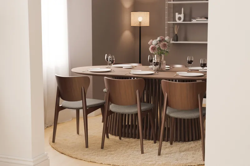 Peyra Ovalt Spisebord 200 cm til 6 personer Køkkenbord Massiv Valnød - Natur - Møbler - Borde - Spisebord og køkkenbord