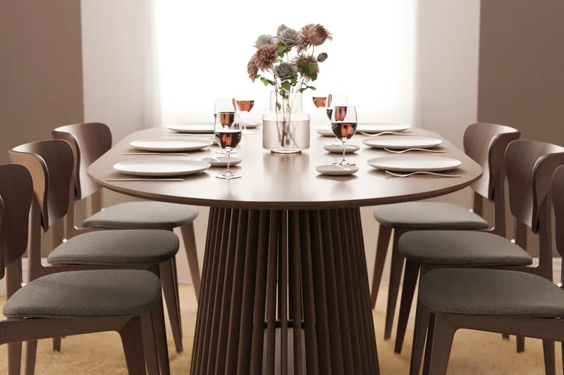 Peyra Ovalt Spisebord 200 cm til 6 personer Køkkenbord Massiv Valnød - Natur - Møbler - Borde - Spisebord og køkkenbord