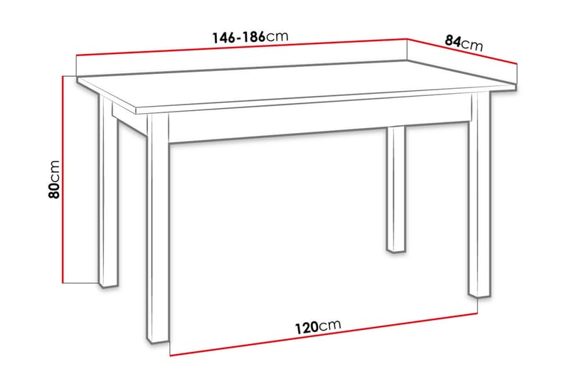 Quant Bord 84x140 cm - Eg/Sort - Spisebord og køkkenbord