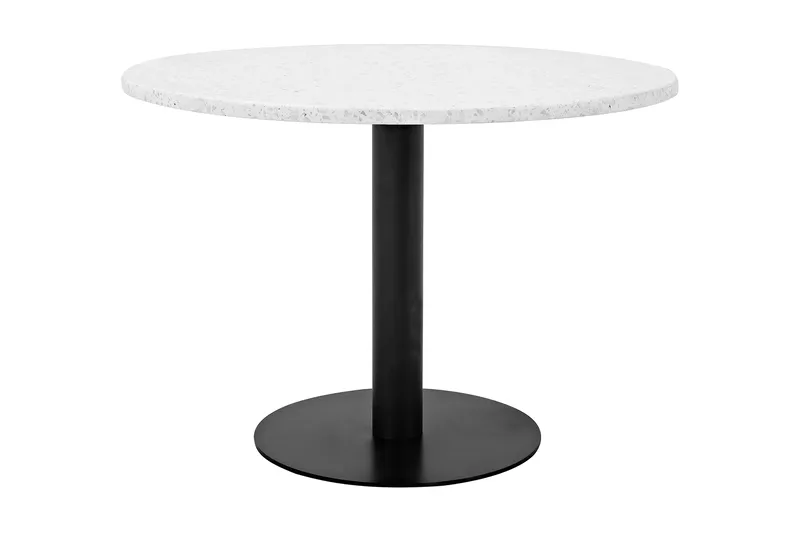 Razzia Rundt Spisebord 106 cm med Marmorplade, Terrazzo- og Metaludseende, Hvid|Sort