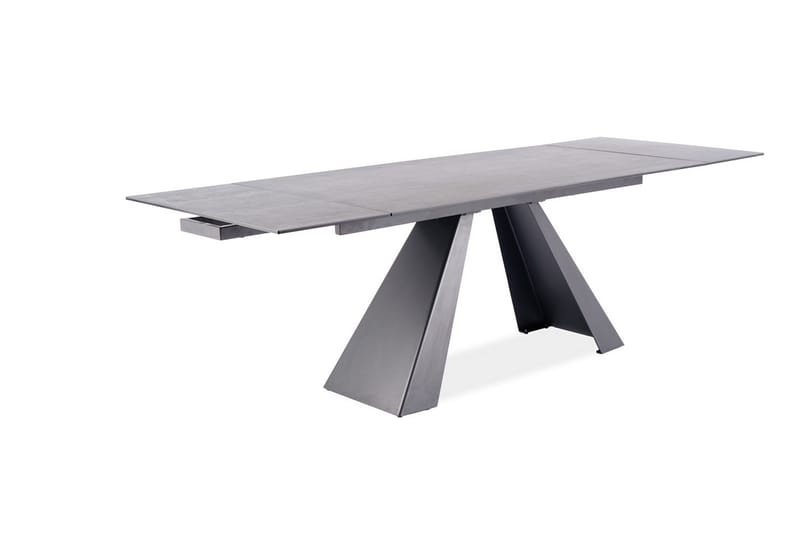 Riez Udvideligt Spisebord 160 cm Betonlook - Glas/Betongrå/Mat sort - Spisebord og køkkenbord