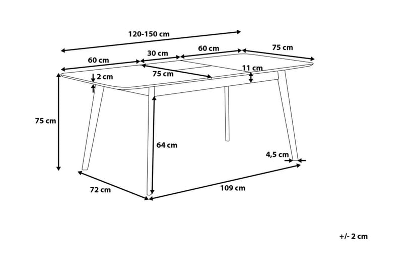 Rolman Spisebord Sammenfoldelig 120-150x75 cm - Træ / natur - Spisebord og køkkenbord - Semmenfoldeligt bord