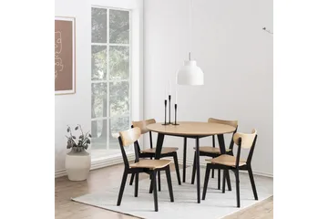 Roxby Rundt Spisebord 105 cm med Træ- og Egetræsudseende - Sort|Brun - Møbler - Borde - Spisebord og køkkenbord