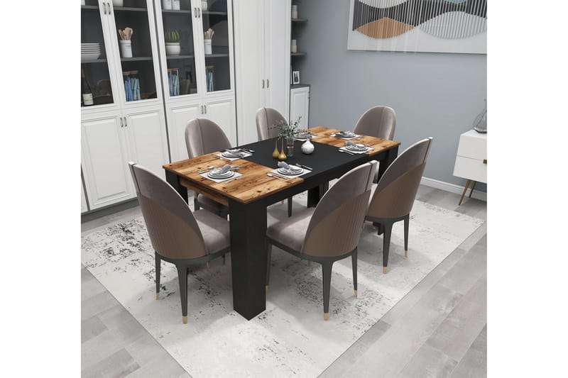 Safiya Spisebord 160 cm - Valnød finér/Sort - Møbler - Borde - Spisebord og køkkenbord