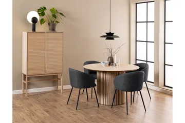 Sakie Rundt Spisebord 120 cm med Træ- og Egetræsudseende - Hvid - Møbler - Borde - Spisebord og køkkenbord
