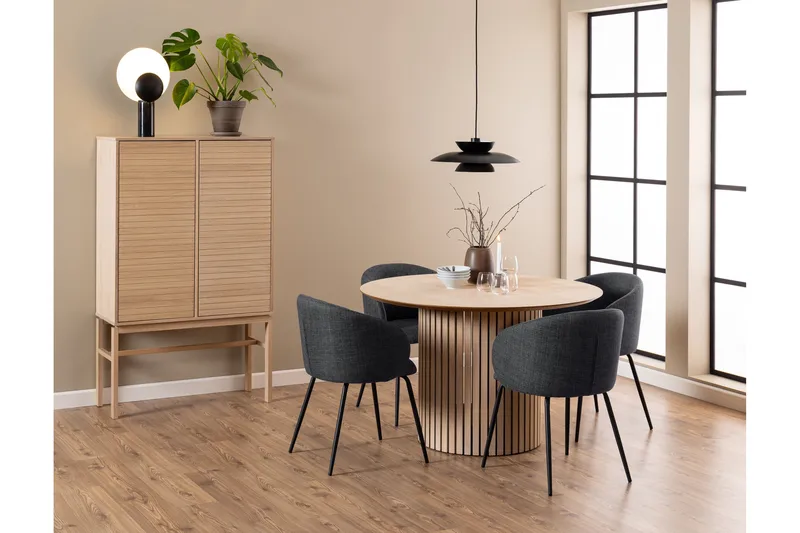Sakie Rundt Spisebord 120 cm med Træ- og Egetræsudseende - Hvid - Møbler - Borde - Spisebord og køkkenbord