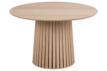 Saku Rundt Spisebord 120 cm med Træ- og Egetræsudseende - Hvid - Møbler - Borde - Spisebord og køkkenbord