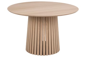 Saku Rundt Spisebord 120 cm med Træ- og Egetræsudseende - Hvid - Møbler - Borde - Spisebord og køkkenbord