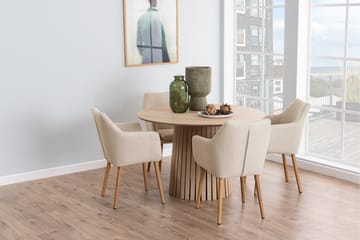 Saku Rundt Spisebord 120 cm med Træ- og Egetræsudseende - Hvid - Møbler - Borde - Spisebord og køkkenbord