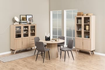 Saku Rundt Spisebord 120 cm med Træ- og Egetræsudseende - Hvid - Møbler - Borde - Spisebord og køkkenbord