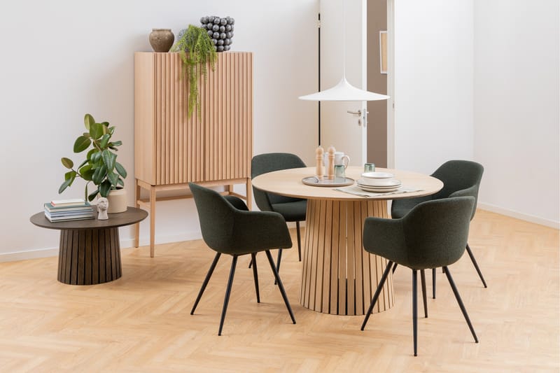 Saku Rundt Spisebord 120 cm med Træ- og Egetræsudseende - Hvid - Møbler - Borde - Spisebord og køkkenbord