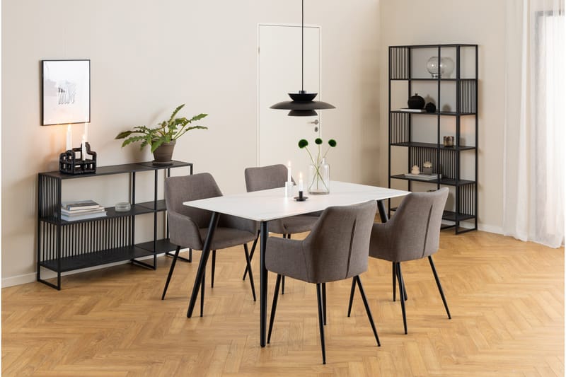 Sanjoan Rektangulært Spisebord 140 cm med Keramikplade, Marmor- og Metaludseende - Hvid - Møbler - Borde - Spisebord og køkkenbord