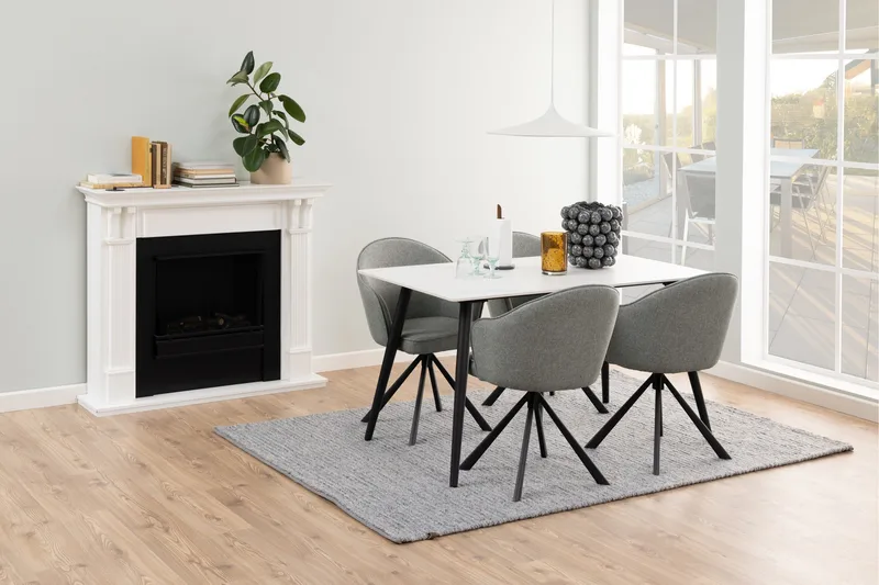Sanjoan Rektangulært Spisebord 140 cm med Keramikplade, Marmor- og Metaludseende - Hvid - Møbler - Borde - Spisebord og køkkenbord