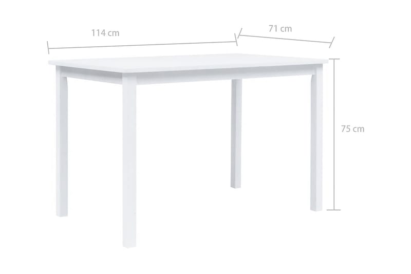 Spisebord 114 X 71 X 75 Cm Massivt Gummitræ Hvid - Hvid - Spisebord og køkkenbord