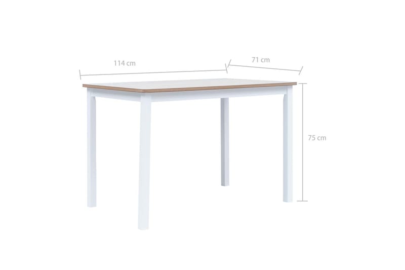 Spisebord 114 X 71 X 75 Cm Massivt Gummitræ Hvid Og Brun - Hvid - Spisebord og køkkenbord