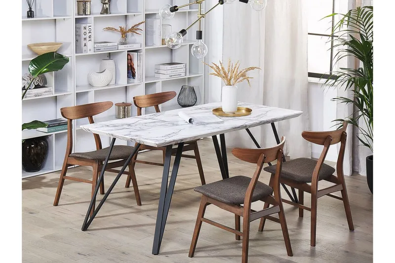 Spisebord 150 x 80 cm marmoreffekt / Sort MOLDEN - Hvid - Møbler - Borde - Spisebord og køkkenbord