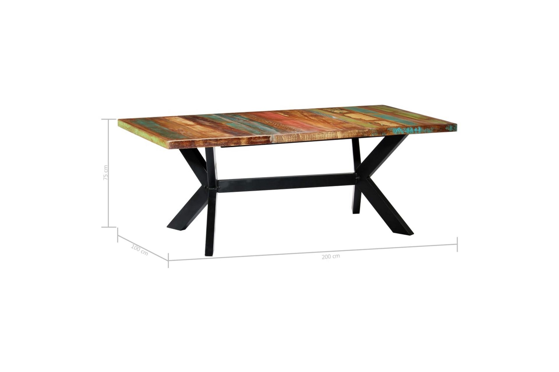 Spisebord Massivt Genanvendt Træ 200 X 100 X 75 Cm - Flerfarvet - Møbler - Borde - Spisebord og køkkenbord