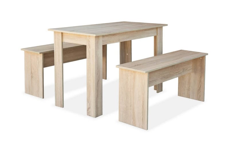 Spisebord Og Bænke 3 Dele Spånplade Egetræ - Brun - Spisebord og køkkenbord