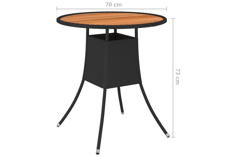 spisebord til haven 70 cm polyrattan og massivt akacietræ - Sort - Spisebord og køkkenbord