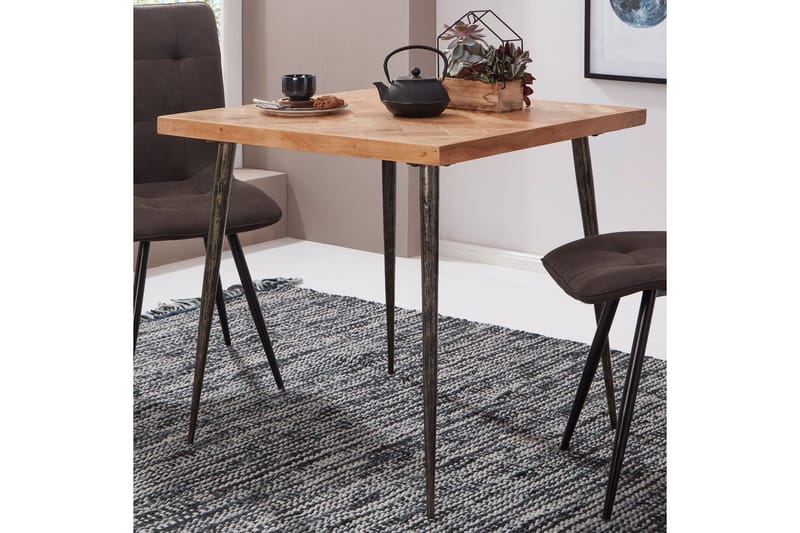 Synia Lille Kvadratisk Spisebord 80 cm i Massivt Træ med Eg- og Metaludseende - Beige - Møbler - Borde - Spisebord og køkkenbord