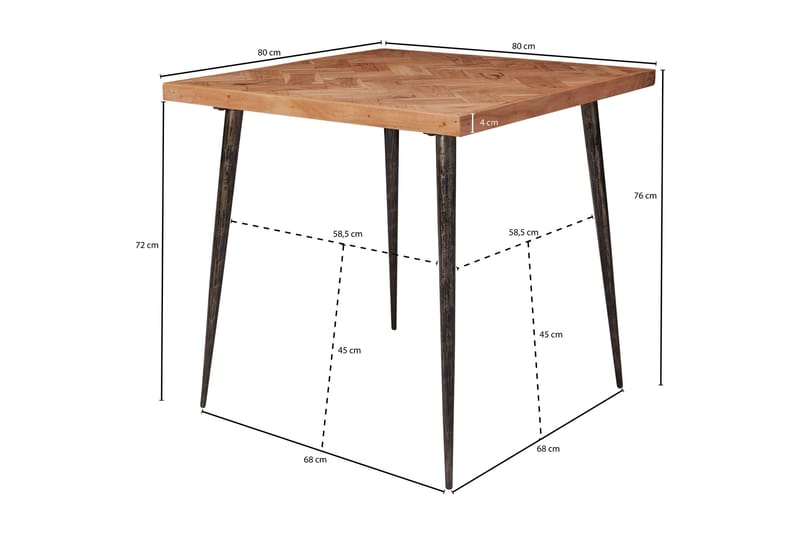 Synia Lille Kvadratisk Spisebord 80 cm i Massivt Træ med Eg- og Metaludseende - Beige - Møbler - Borde - Spisebord og køkkenbord