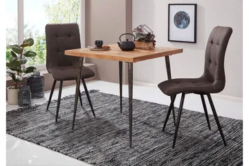 Synia Lille Kvadratisk Spisebord 80 cm i Massivt Træ med Eg- og Metaludseende - Beige - Møbler - Borde - Spisebord og køkkenbord