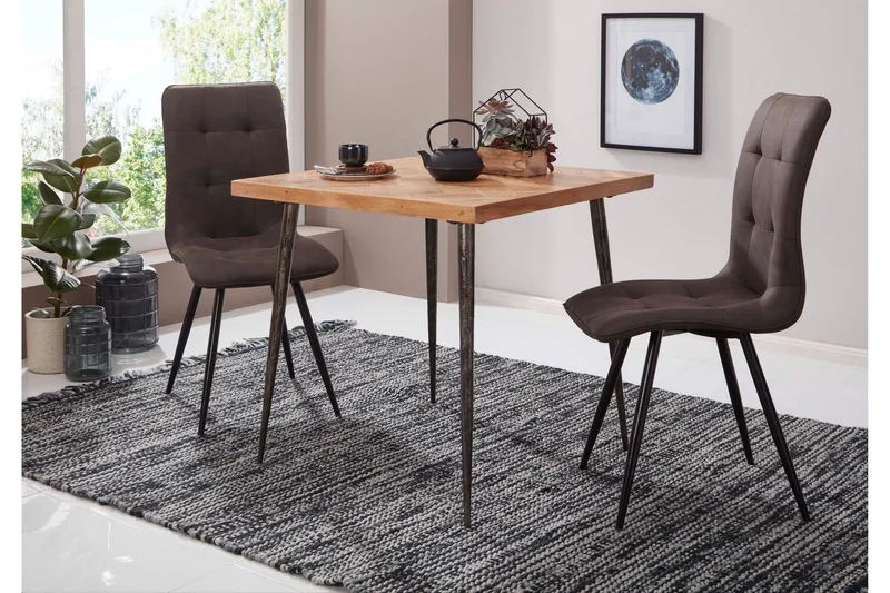 Synia Lille Kvadratisk Spisebord 80 cm i Massivt Træ med Eg- og Metaludseende - Beige - Møbler - Borde - Spisebord og køkkenbord