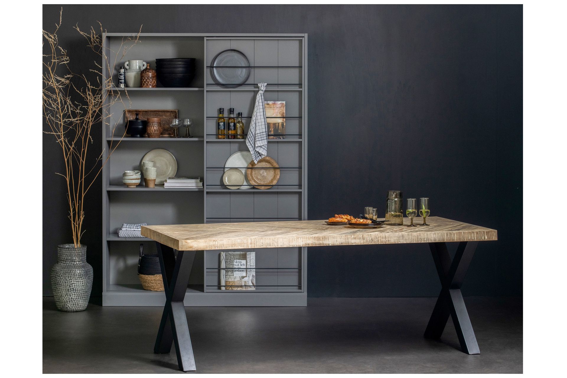 Tablo Spisebord X-formede ben 180 cm - Blonder / Natur / Sort - Møbler - Borde - Spisebord og køkkenbord