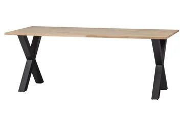 Tablo Spisebord X-formede ben 220 cm Ubehandlet - Eg / sort - Møbler - Borde - Spisebord og køkkenbord