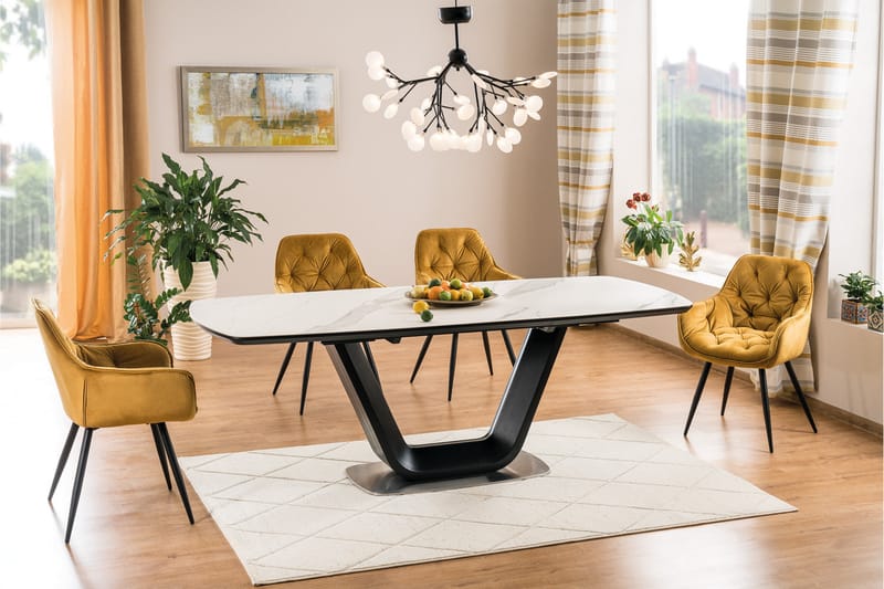 Ventera Udvideligt Spisebord 160 cm - Keramik/Sort/Hvid - Møbler - Borde - Spisebord og køkkenbord