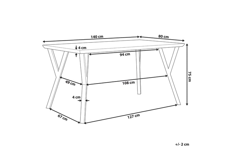 Willanna Rektangulært Spisebord 140 cm i Træ med Eg- og Metaludseende - Lysebrun - Møbler - Borde - Spisebord og køkkenbord