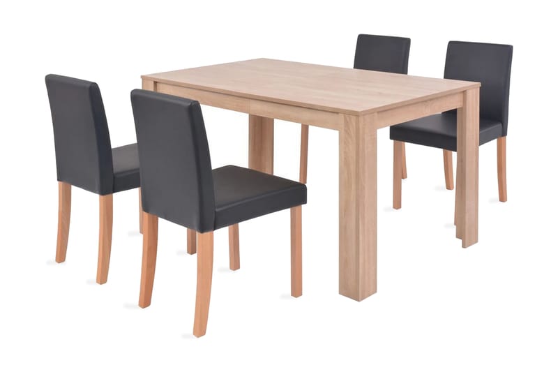 Spisebord Og -Stole 5 Dele Kunstlæder Egetræ Sort - Brun - Spisebordssæt