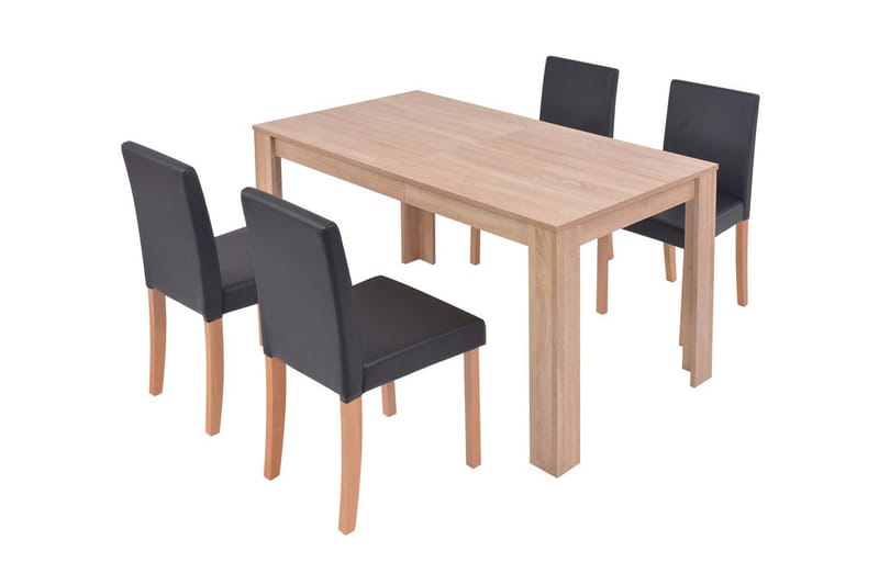 Spisebord Og -Stole 5 Dele Kunstlæder Egetræ Sort - Brun - Spisebordssæt