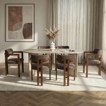 Spisebord- og stolssæt Nordure Meridia 6 (180 x 75 x 90 cm) 7 dele Travertin valnød brun - Møbler - Borde - Spisebordssæt