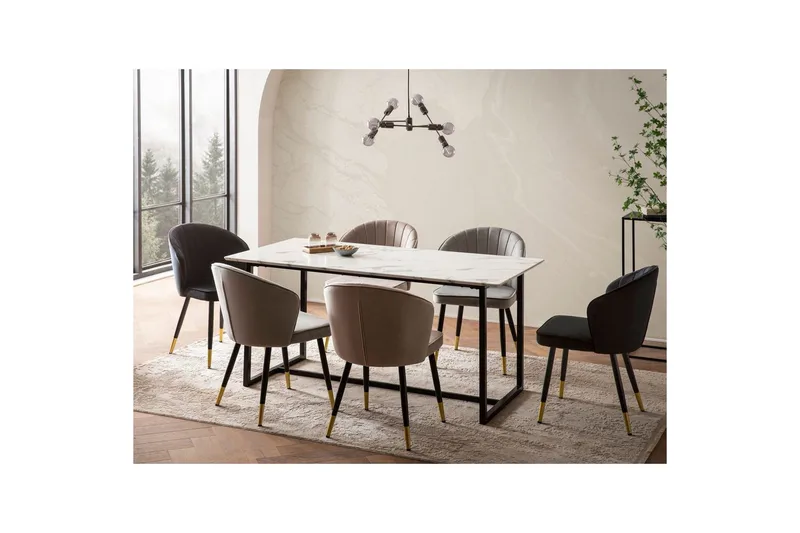 Spisebord Wohnling Industriel loftstil MDF med metalben med gyldne spidser Marmor, Hvid, 120x60 cm - Marmor, Hvid, 120x60 cm - Møbler - Borde - Spisebord og køkkenbord