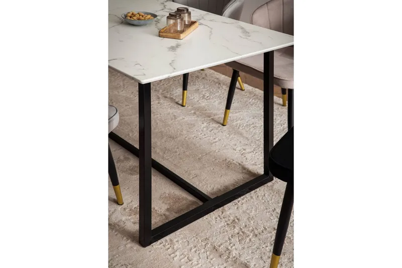 Spisebord Wohnling Industriel loftstil MDF med metalben med gyldne spidser Marmor, Hvid, 120x60 cm - Marmor, Hvid, 120x60 cm - Møbler - Borde - Spisebord og køkkenbord