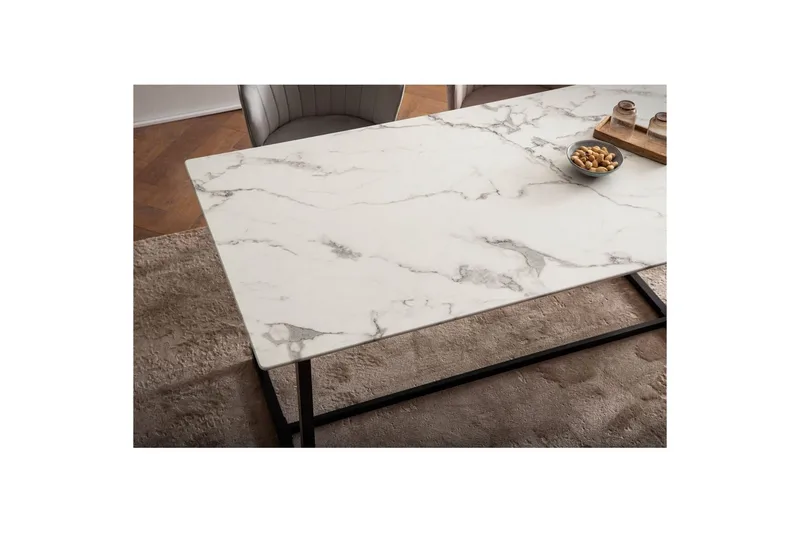 Spisebord Wohnling Industriel loftstil MDF med metalben med gyldne spidser Marmor, Hvid, 160x80 cm - Marmor, Hvid, 160x80 cm - Møbler - Borde - Spisebord og køkkenbord