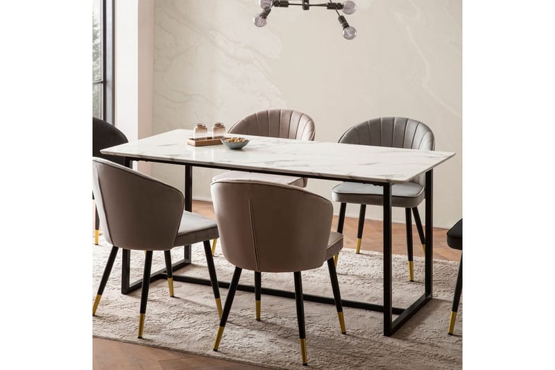 Spisebord Wohnling Industriel loftstil MDF med metalben med gyldne spidser Marmor, Hvid, 180x90 cm - Marmor, Hvid, 180x90 cm - Møbler - Borde - Spisebord og køkkenbord