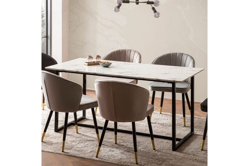 Spisebord Wohnling Industriel loftstil MDF med metalben med gyldne spidser Marmor, Hvid, 200x90 cm - Marmor, Hvid, 200x90 cm - Møbler - Borde - Spisebord og køkkenbord