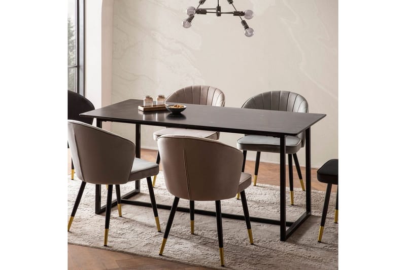 Spisebord Wohnling Industriel loftstil MDF med metalben med gyldne spidser Marmor, Sort, 180x90 cm - Marmor, Sort, 180x90 cm - Møbler - Borde - Spisebord og køkkenbord