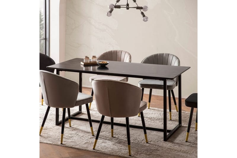 Spisebord Wohnling Industriel loftstil MDF med metalben med gyldne spidser Marmor, Sort, 200x90 cm - Marmor, Sort, 200x90 cm - Møbler - Borde - Spisebord og køkkenbord
