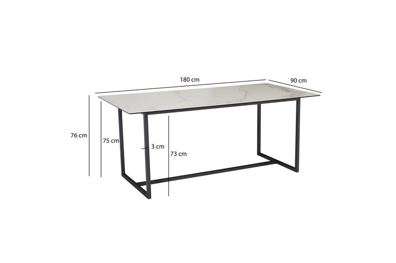 Spisebord Wohnling Keramisk Klassisk Slæde Base Metalramme Sort, Marmormedhvid - Sort, Marmormedhvid - Møbler - Borde - Spisebord og køkkenbord