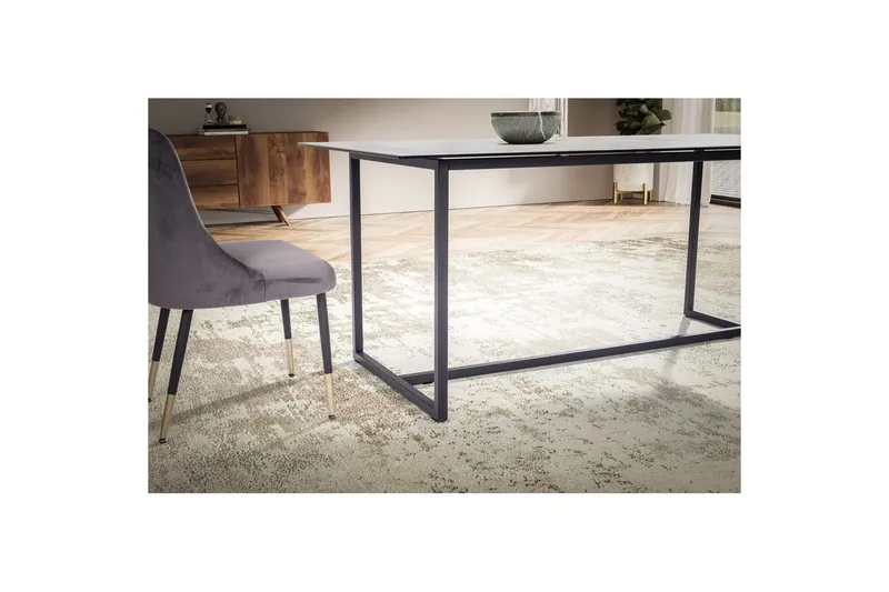 Spisebord Wohnling Keramisk Klassisk Slæde Base Metalramme Sort, Marmormedhvid - Sort, Marmormedhvid - Møbler - Borde - Spisebord og køkkenbord