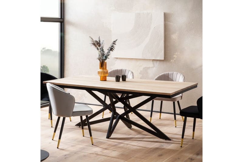 Spisebord Wohnling Massivt træ 200 cm industriel metalramme look bund - Møbler - Borde - Spisebord og køkkenbord