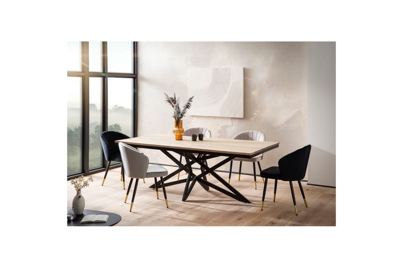 Spisebord Wohnling Massivt træ 200 cm industriel metalramme look bund - Møbler - Borde - Spisebord og køkkenbord