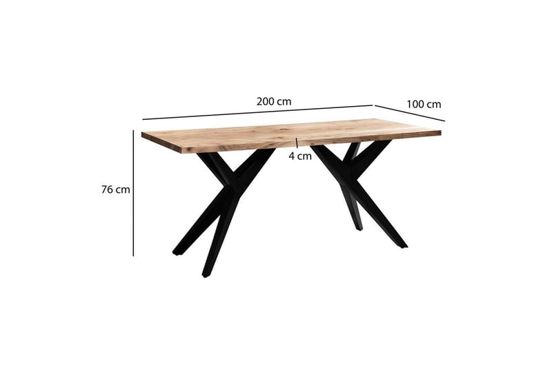 Spisebord Wohnling massivt træ industriloftramme skrå metalben 200x100 cm - 200x100 cm - Møbler - Borde - Spisebordssæt