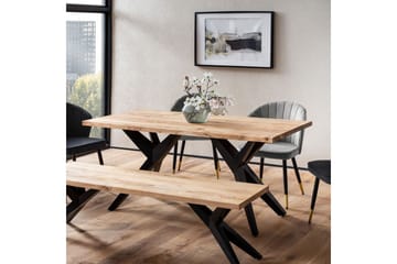 Spisebord Wohnling massivt træ industriloftramme skrå metalben 200x100 cm - 200x100 cm - Møbler - Borde - Spisebord og køkkenbord